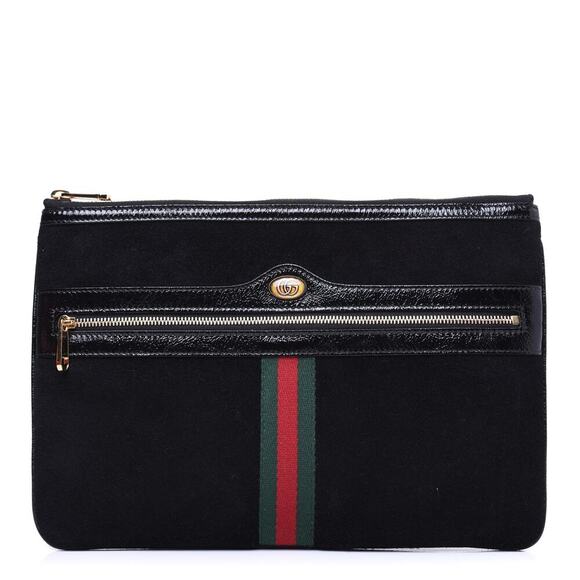 Gucci Suede Patent Large Ophidia Pouch Clutch - Picture 1 of 7